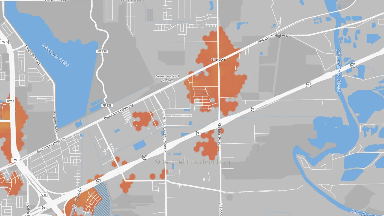 Bike Grade map of Sheldon, TX