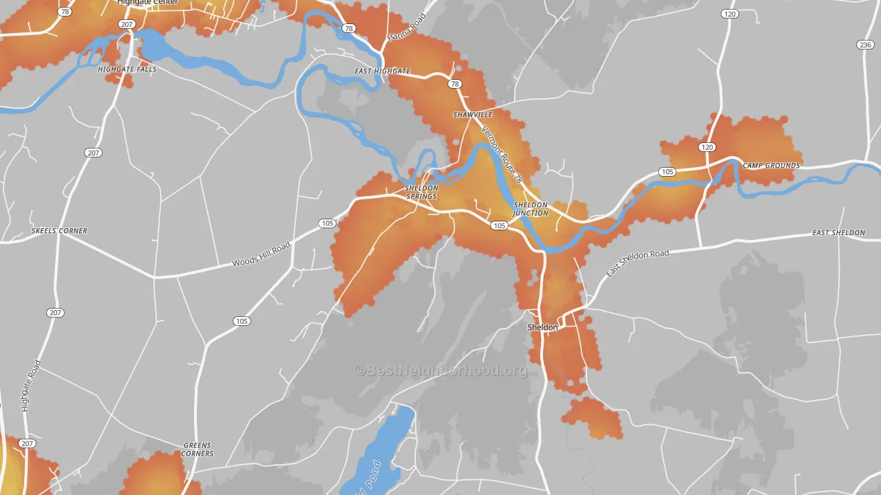 Bike Grade map of Sheldon, VT
