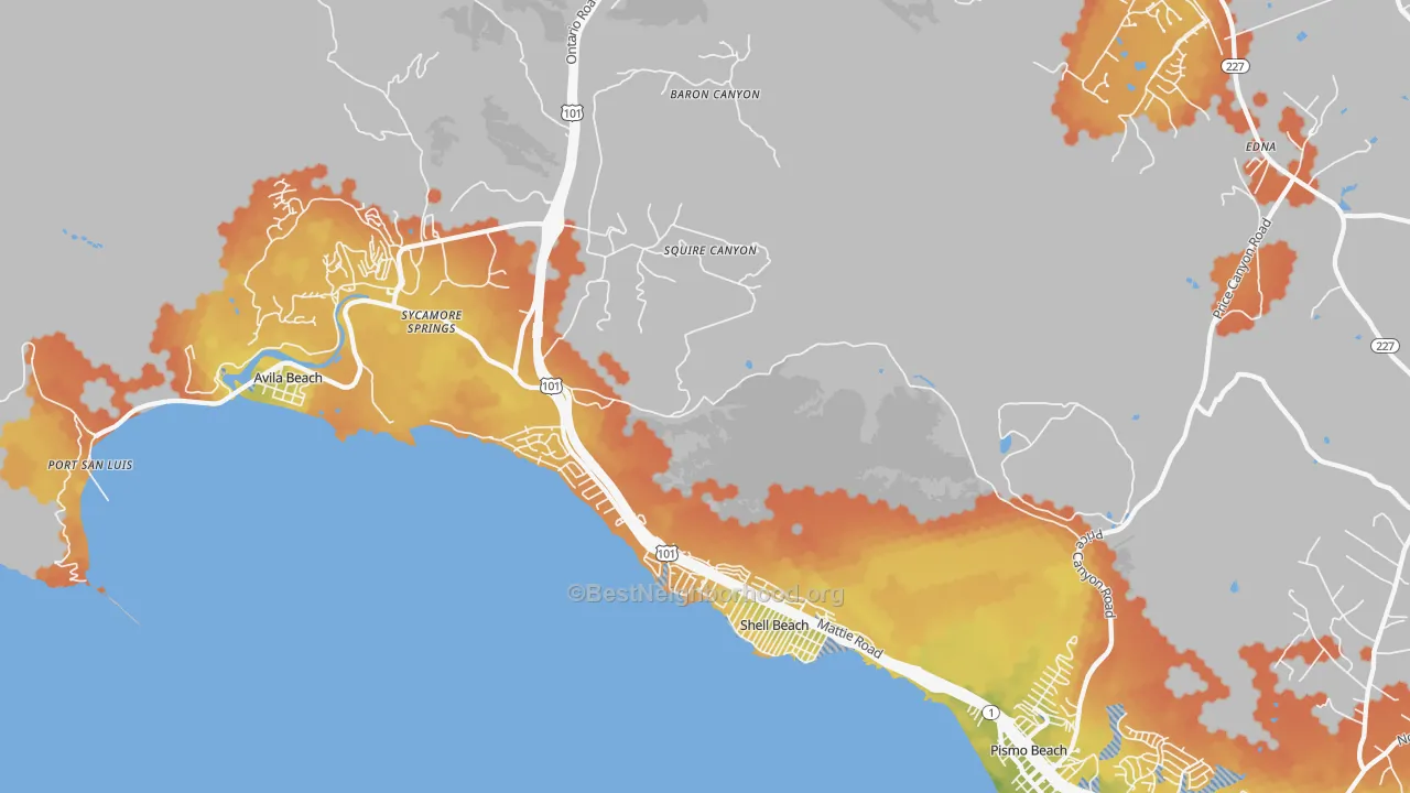 Bike Grade map of Shell Beach, CA