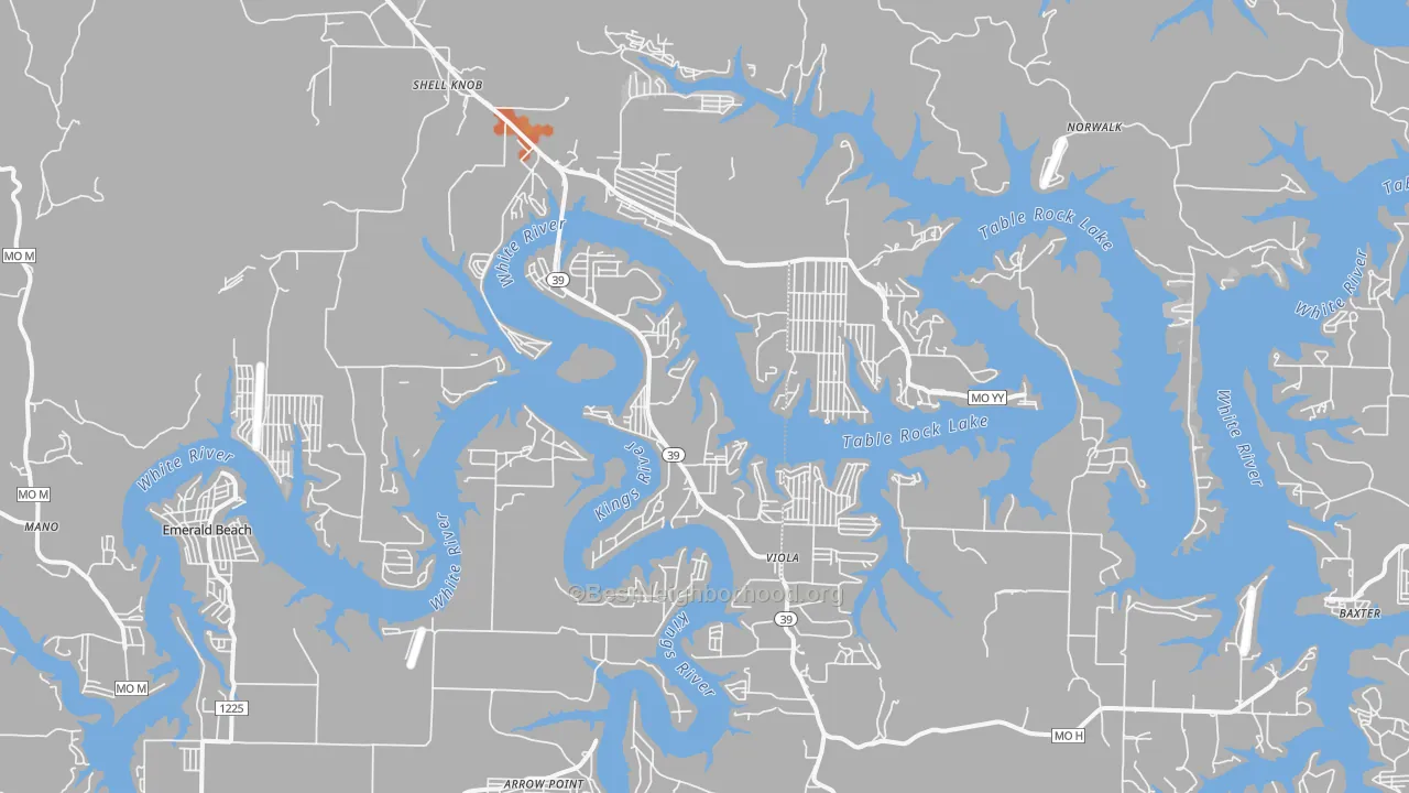 Bike Grade map of Shell Knob, MO