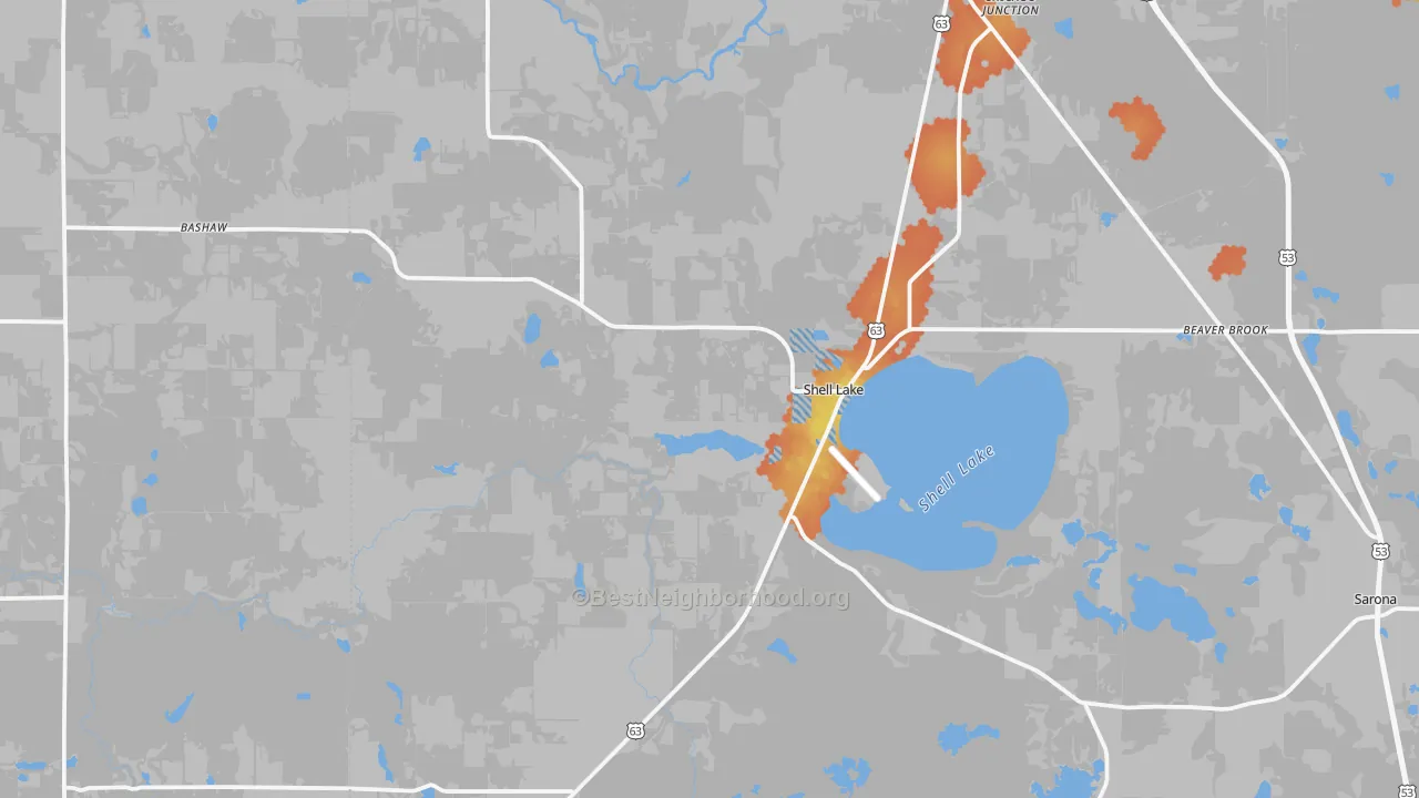 Bike Grade map of Shell Lake, WI