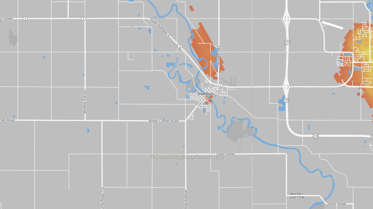 Bike Grade map of Shell Rock, IA