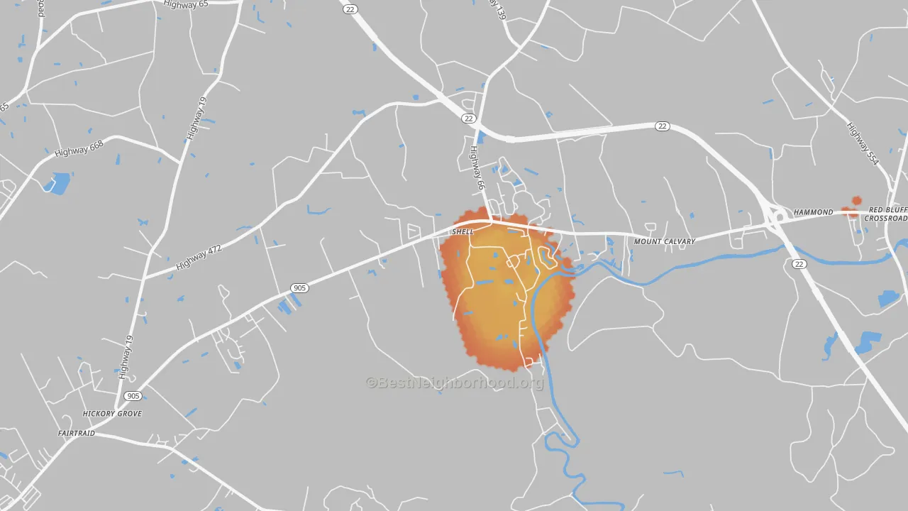 Bike Grade map of Shell, SC