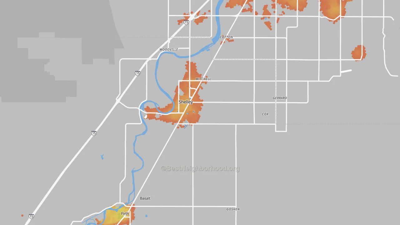 Bike Grade map of Shelley, ID