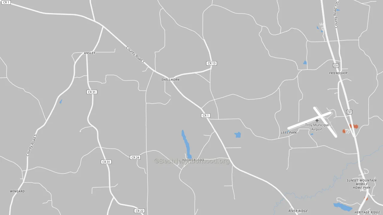 Bike Grade map of Shellhorn, AL
