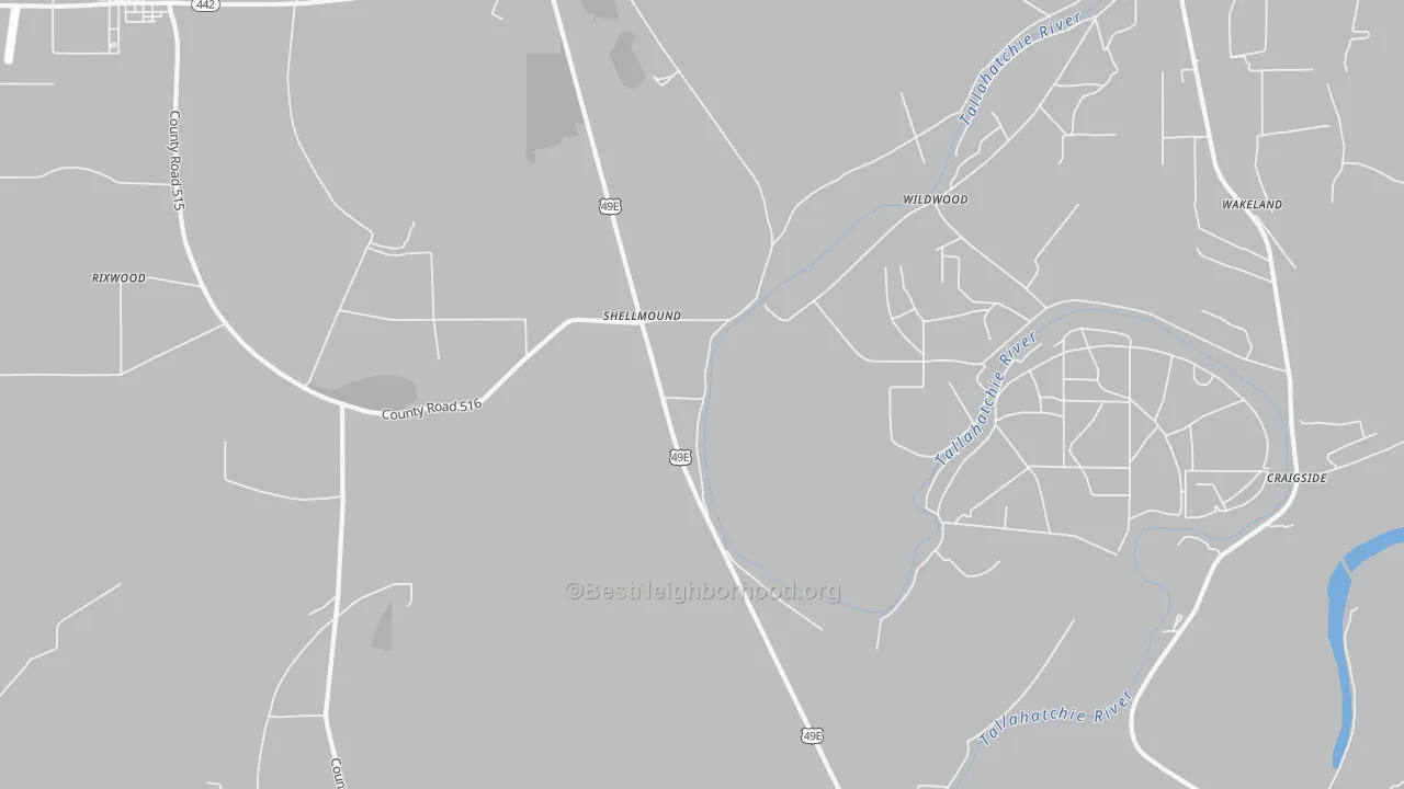 Bike Grade map of Shellmound, MS