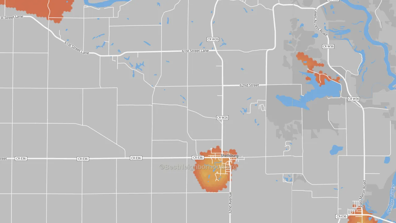 Bike Grade map of Shellsburg, IA