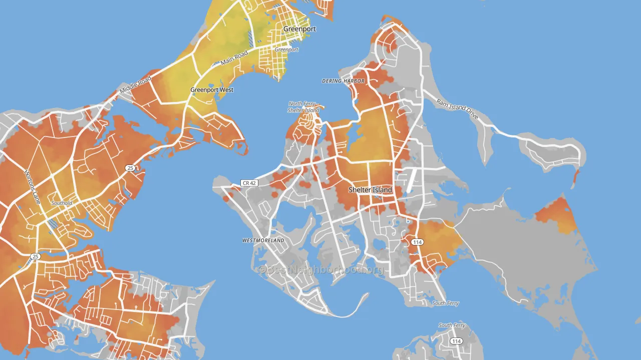 Bike Grade map of Shelter Island Heights, NY