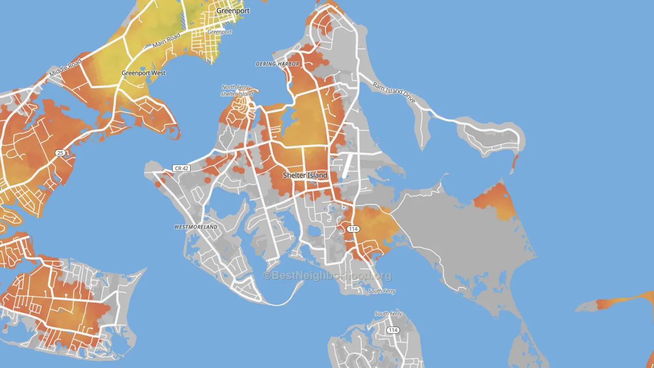 Bike Grade map of Shelter Island, NY
