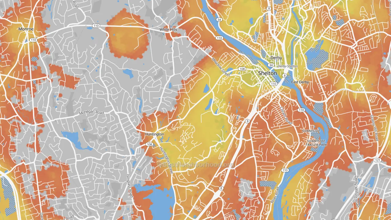 Bike Grade map of Shelton, CT