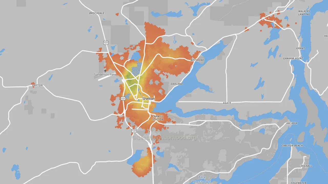 Bike Grade map of Shelton, WA
