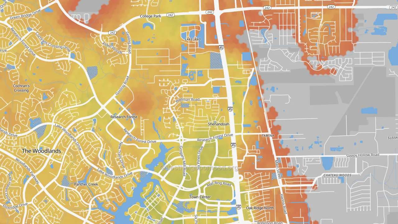 Bike Grade map of Shenandoah, TX
