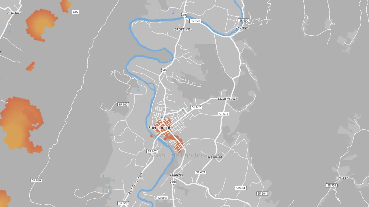 Bike Grade map of Shenandoah, VA