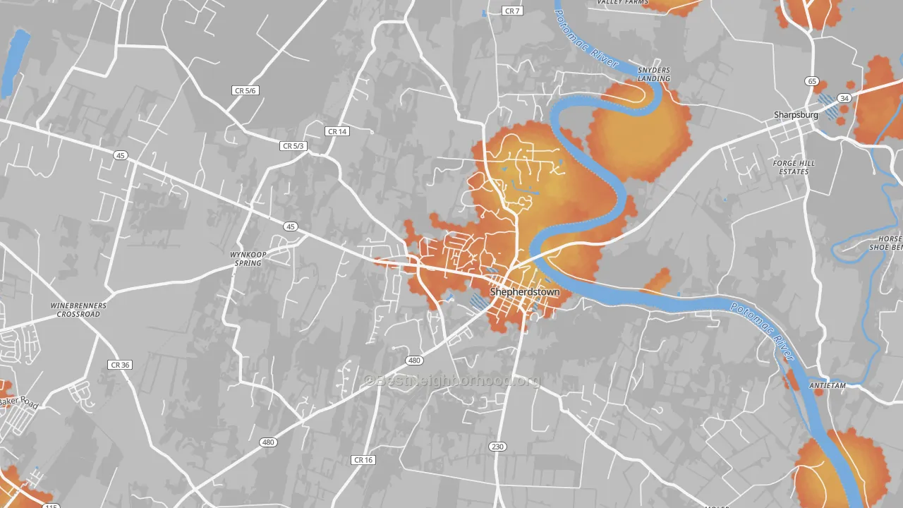 Bike Grade map of Shepherdstown, WV