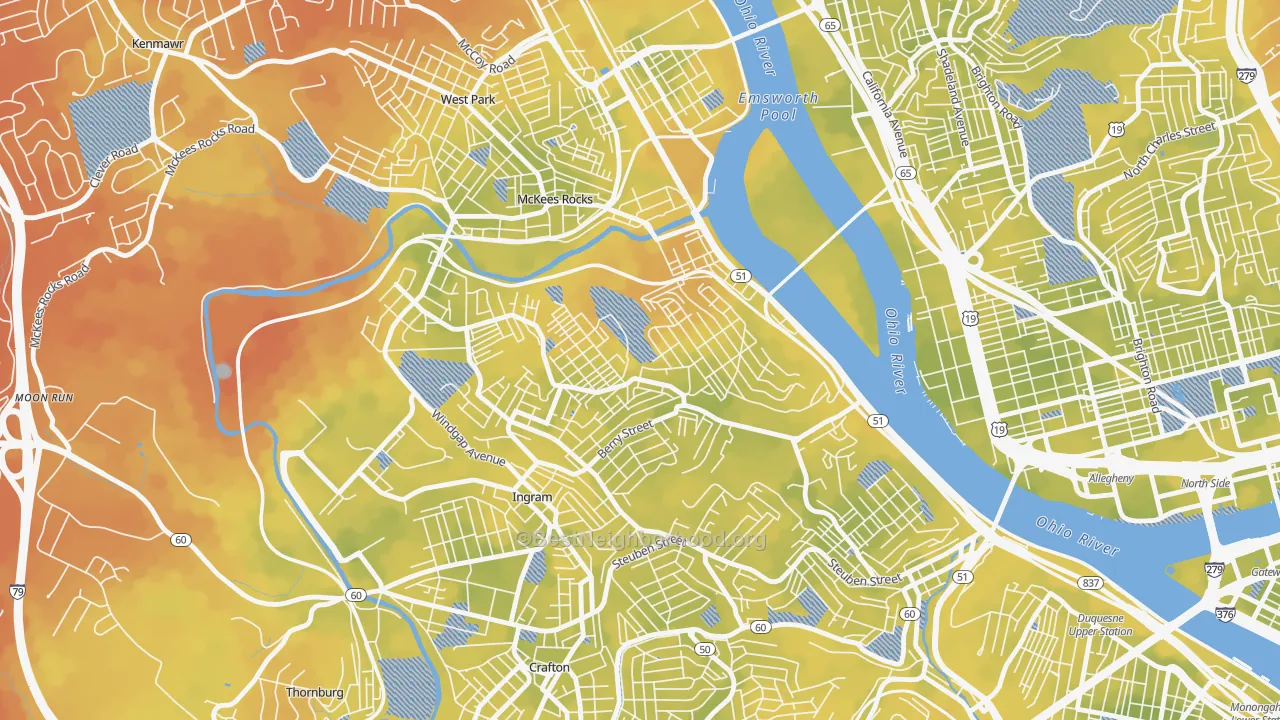 Bike Grade map of Sheraden, Pittsburgh, PA