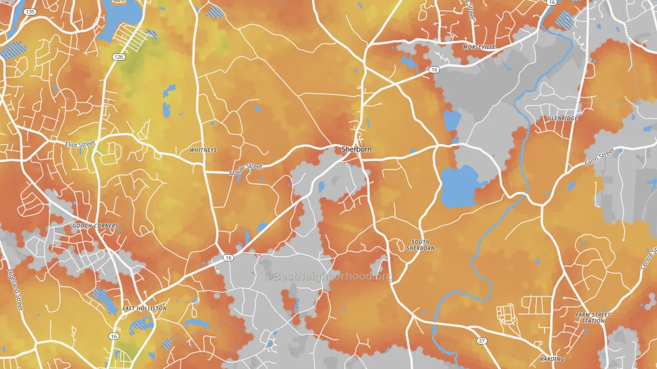 Bike Grade map of Sherborn, MA
