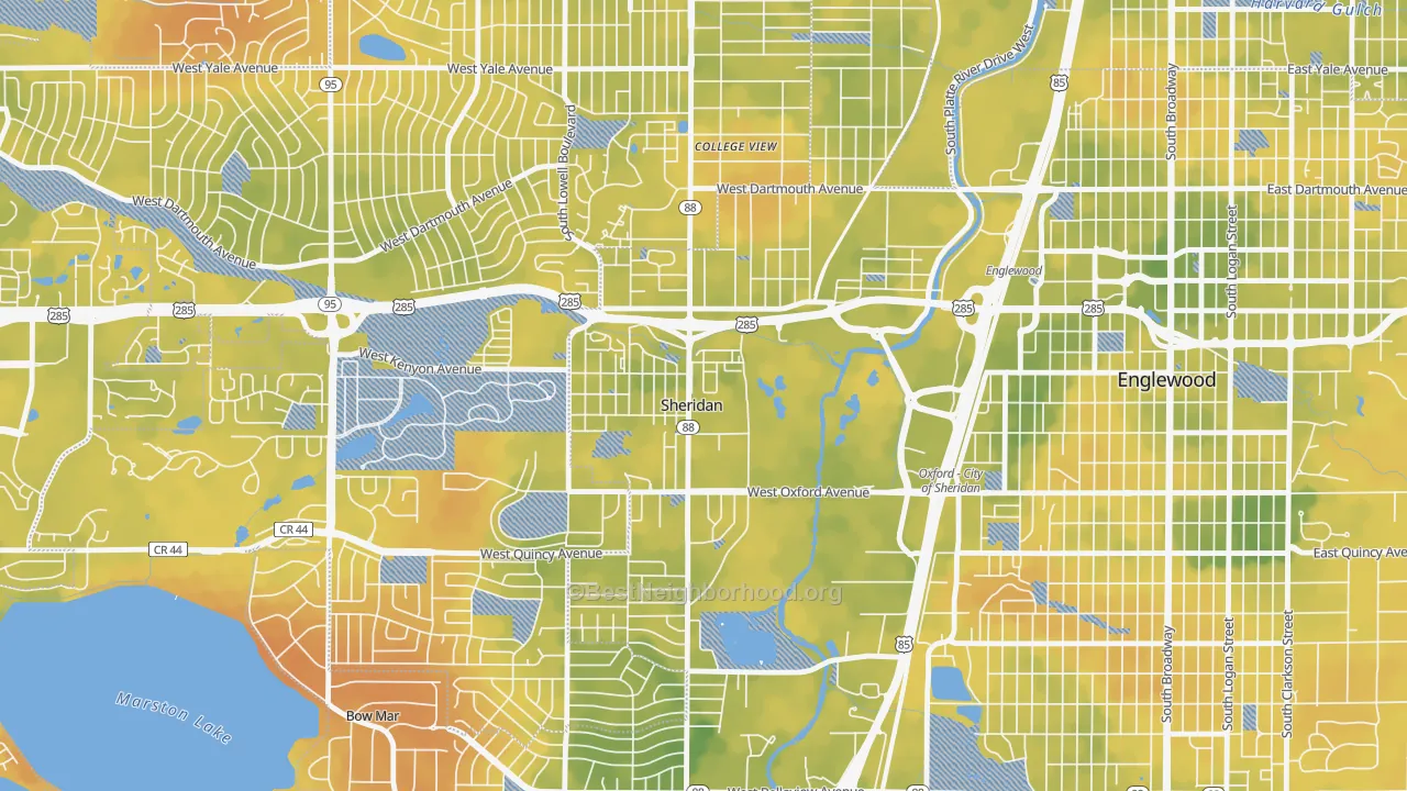 Bike Grade map of Sheridan, CO
