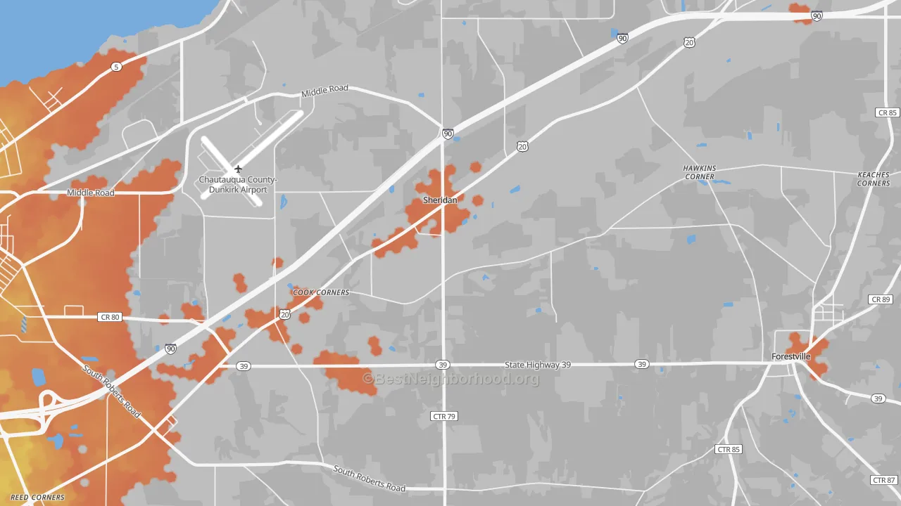 Bike Grade map of Sheridan, NY