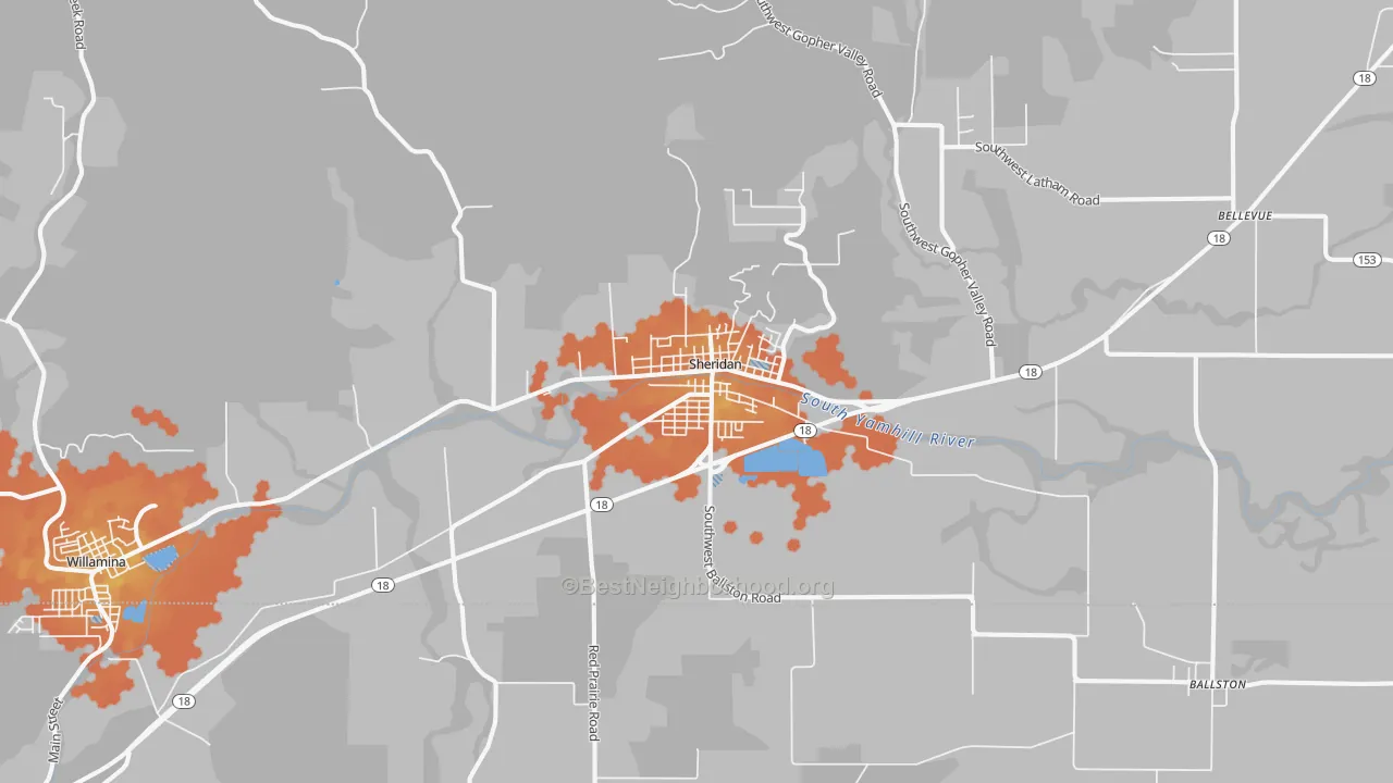 Bike Grade map of Sheridan, OR