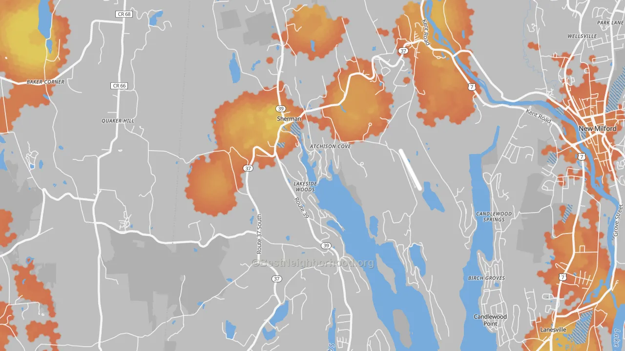 Bike Grade map of Sherman, CT