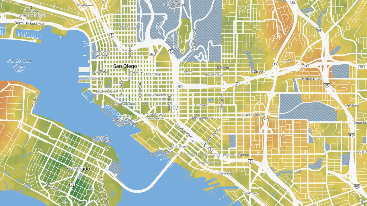 Bike Grade map of Sherman Heights, San Diego, CA