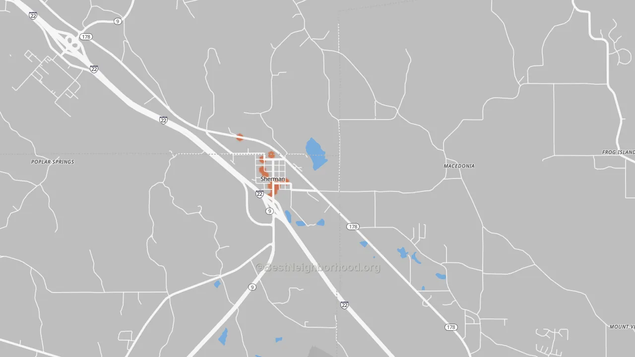 Bike Grade map of Sherman, MS