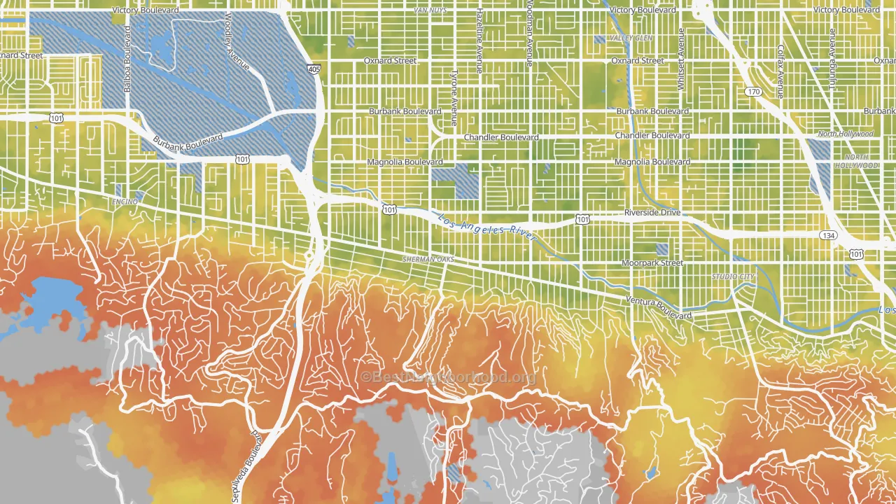 Bike Grade map of Sherman Oaks, CA
