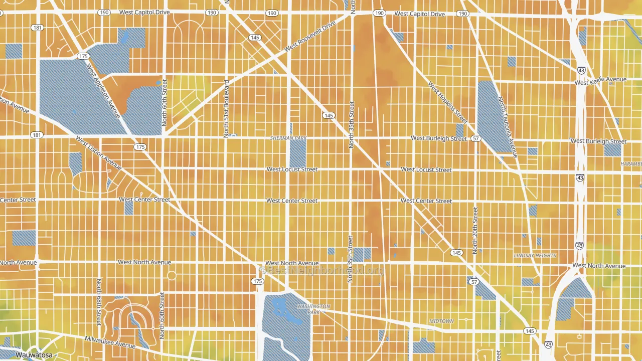 Bike Grade map of Sherman Park, Milwaukee, WI
