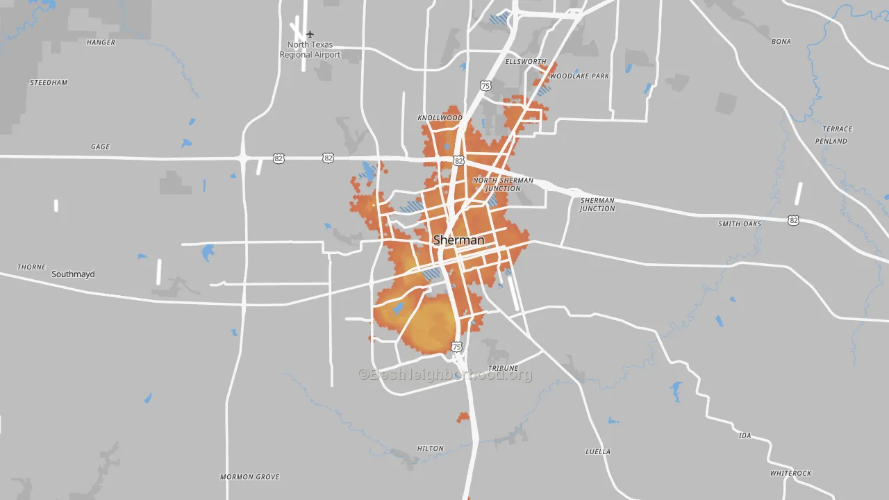 Bike Grade map of Sherman, TX