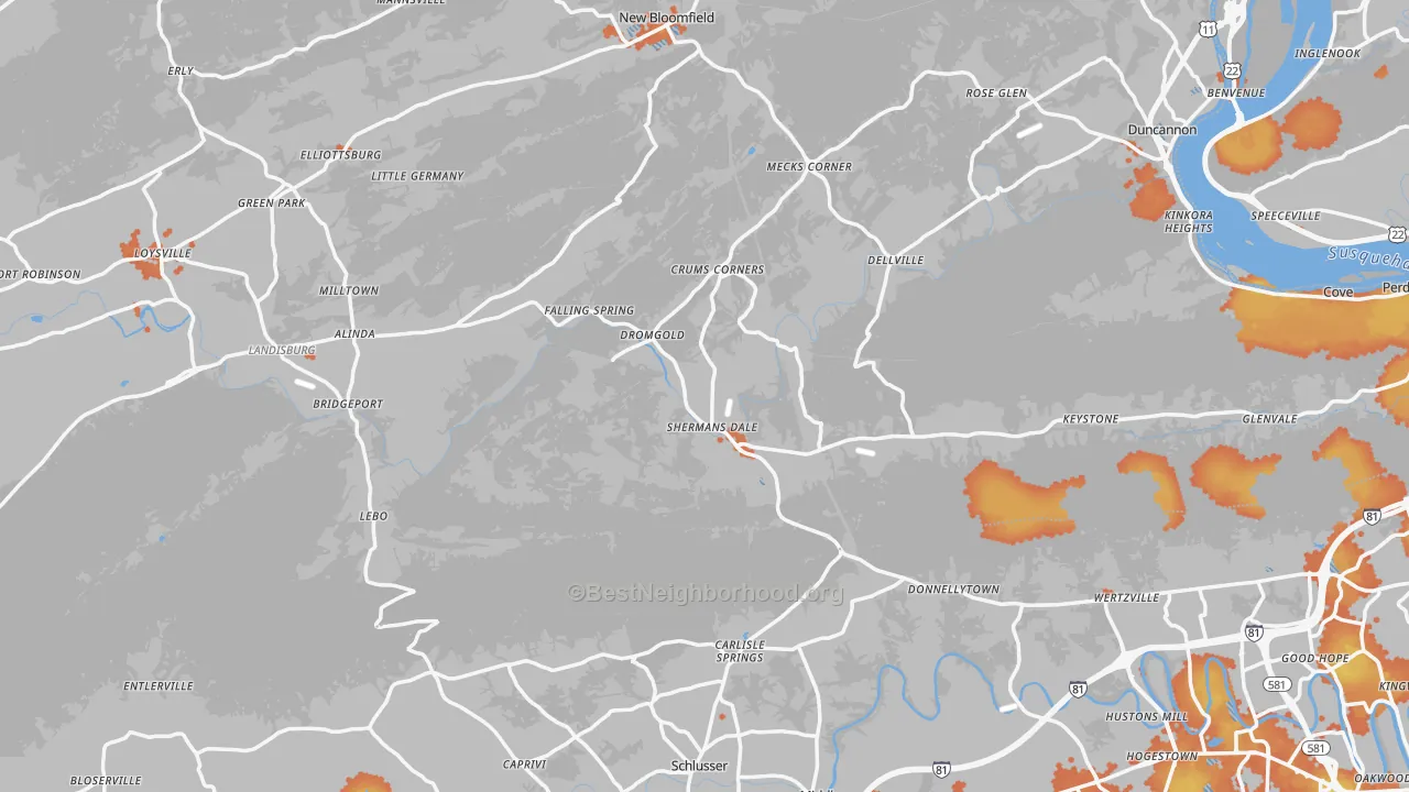 Bike Grade map of Shermans Dale, PA