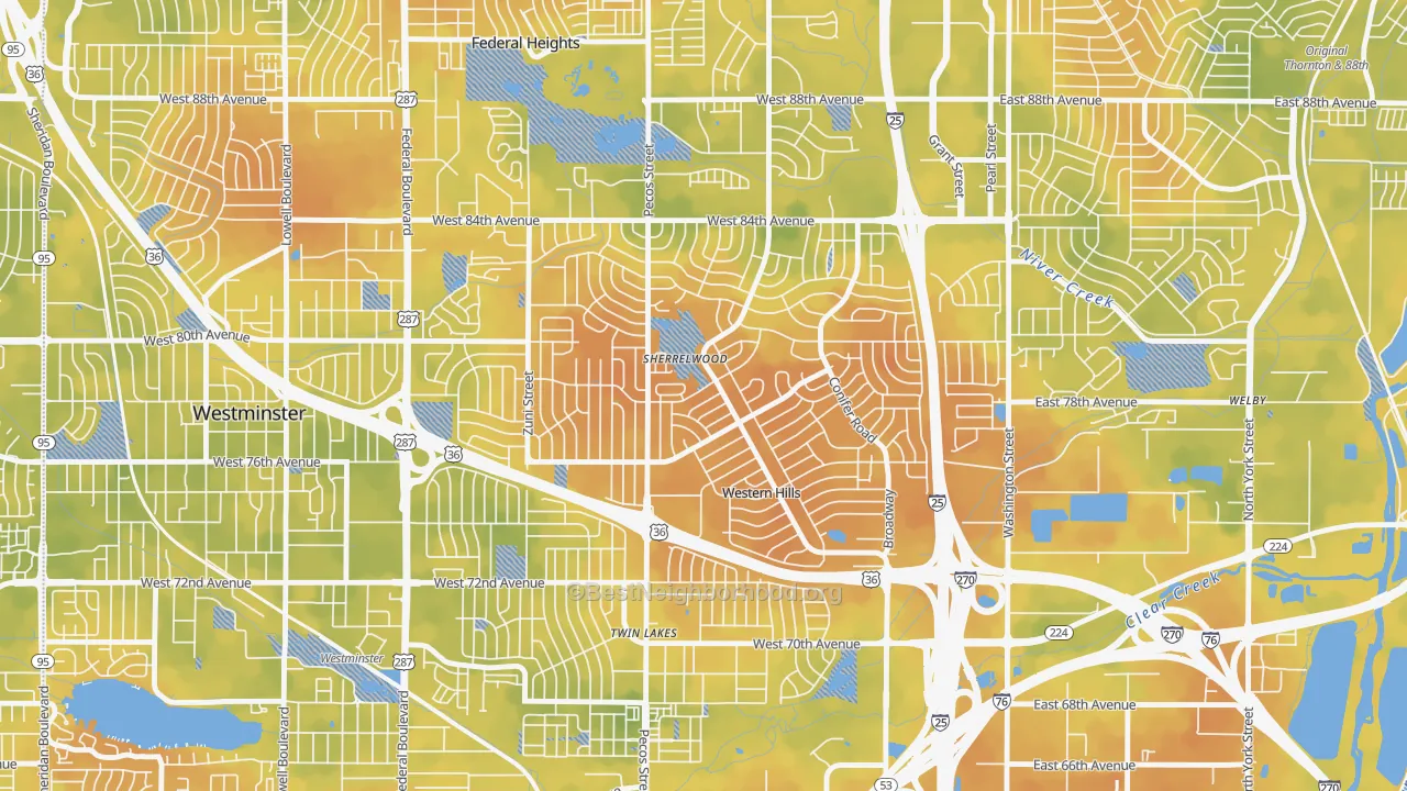 Bike Grade map of Sherrelwood, CO