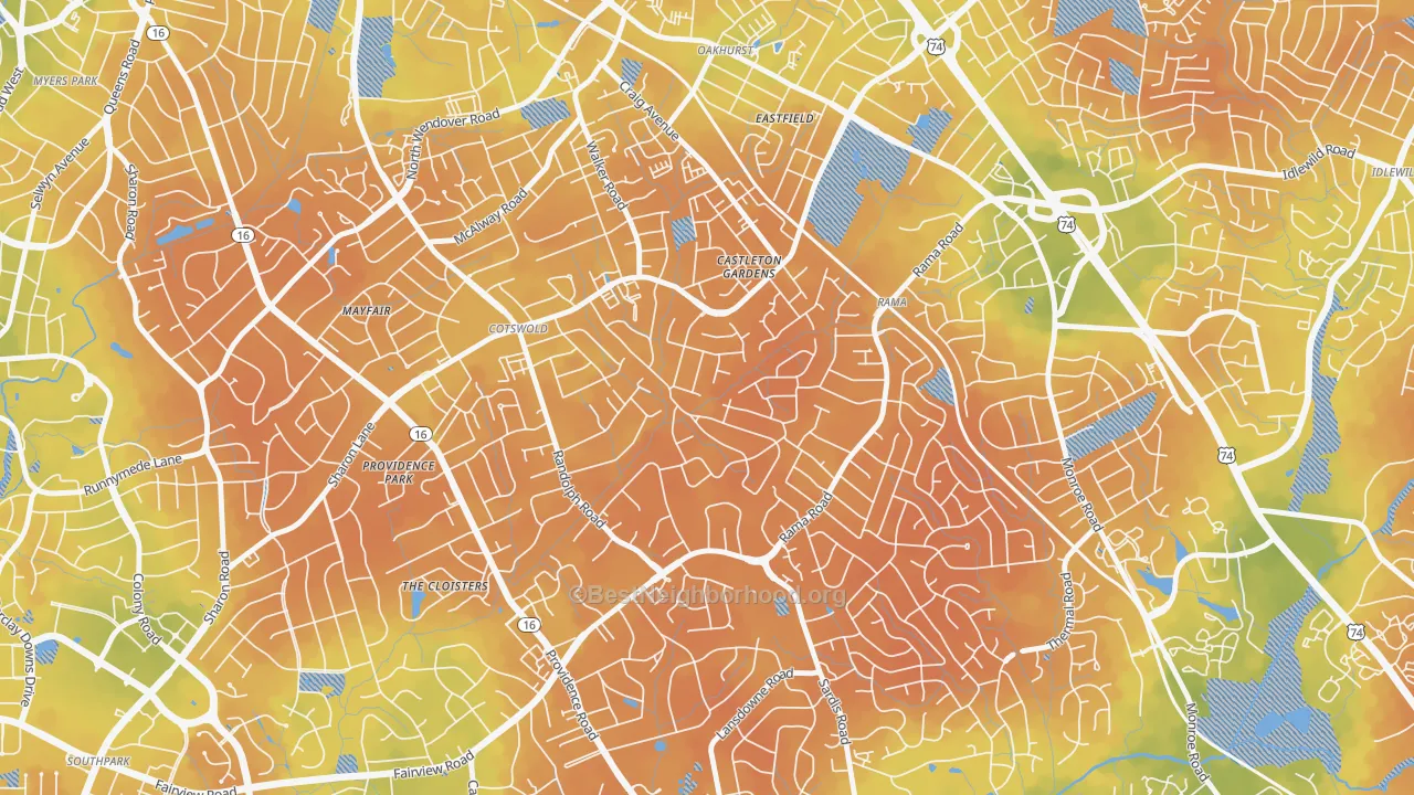 Bike Grade map of Sherwood Forest, Charlotte, NC