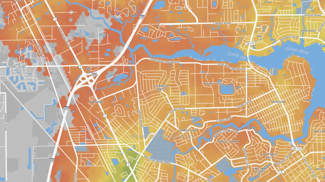 Bike Grade map of Sherwood Forest, Jacksonville, FL
