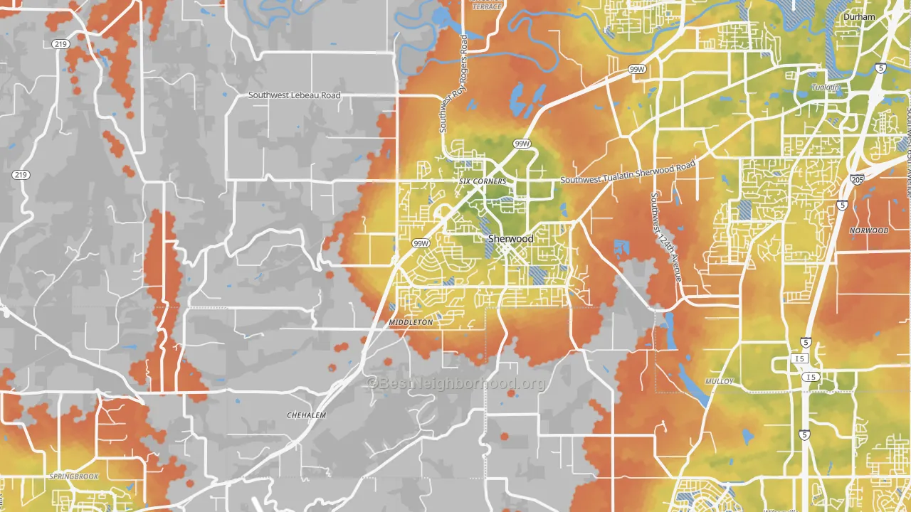 Bike Grade map of Sherwood, OR