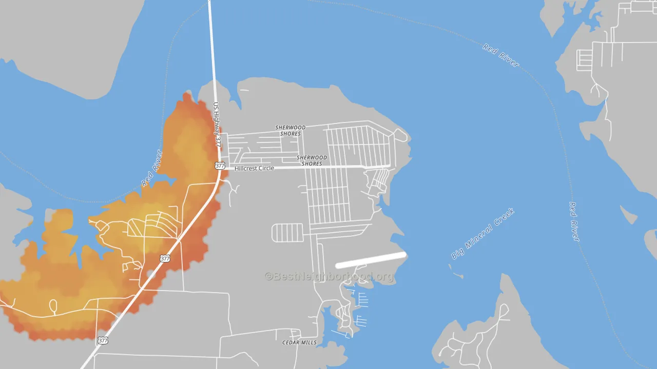 Bike Grade map of Sherwood Shores, TX