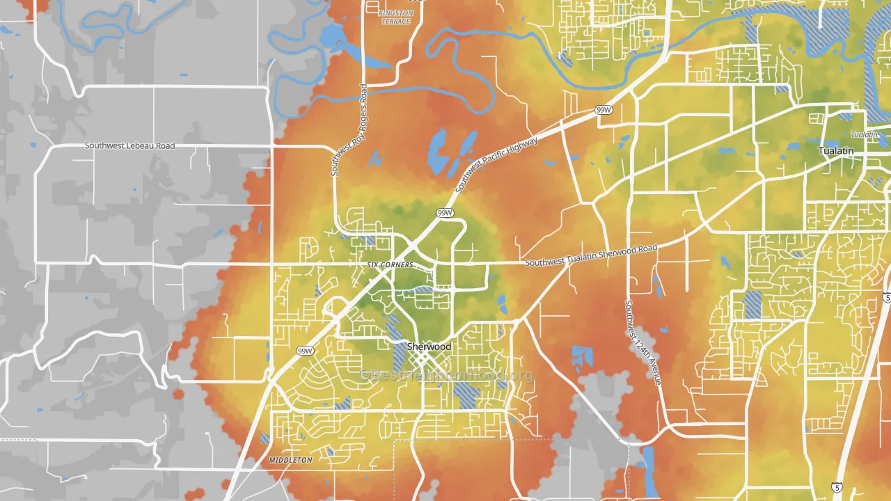 Bike Grade map of Sherwood-Tualatin North, Sherwood, OR