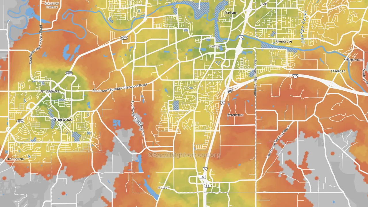 Bike Grade map of Sherwood-Tualatin South, Tualatin, OR