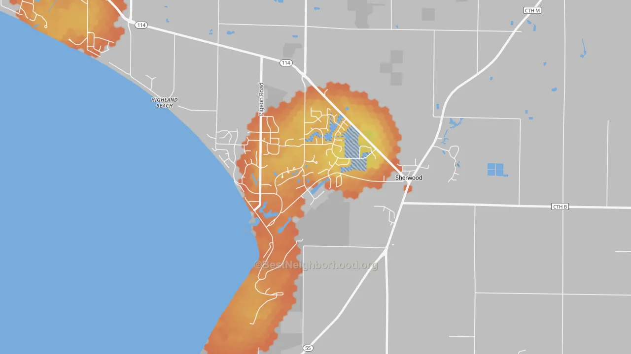 Bike Grade map of Sherwood, WI