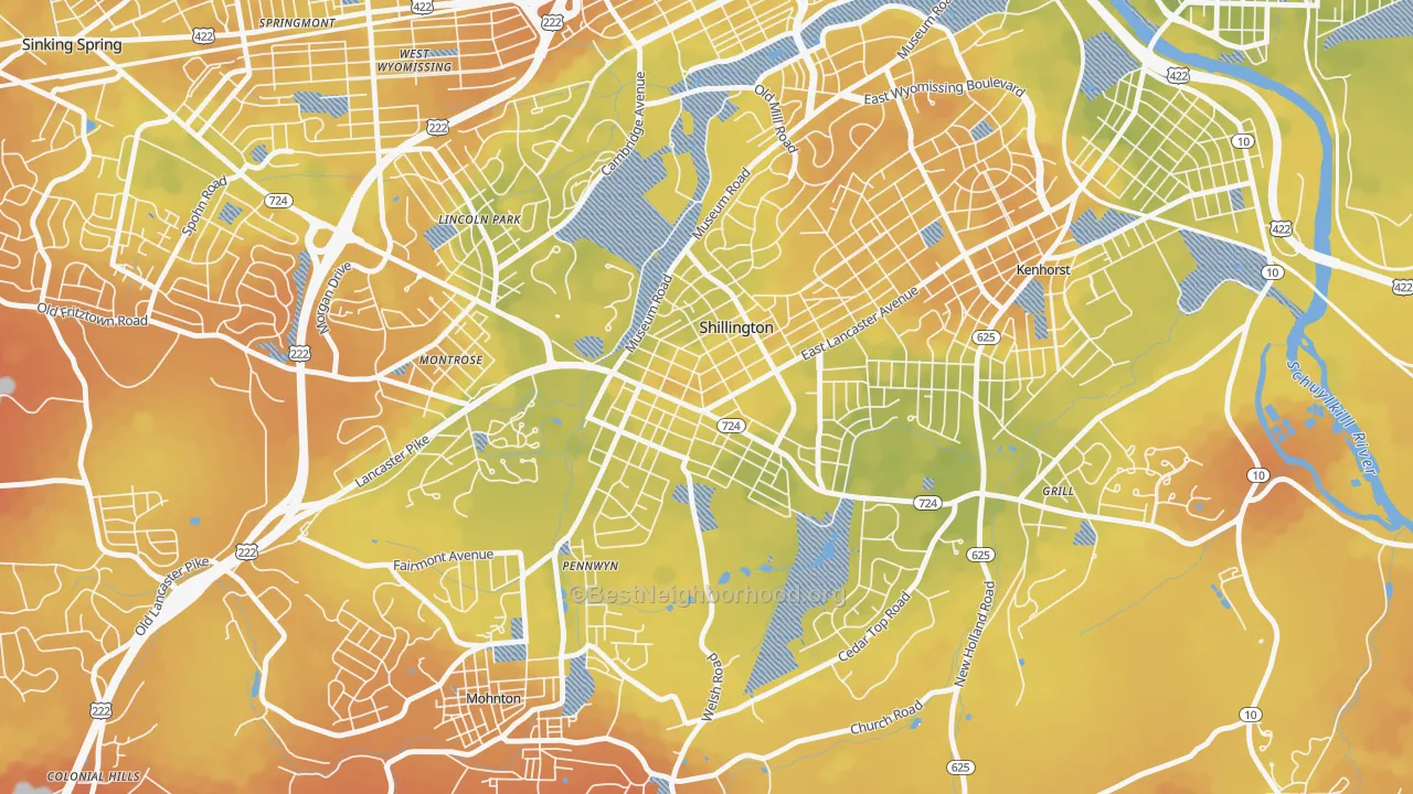 Bike Grade map of Shillington, PA