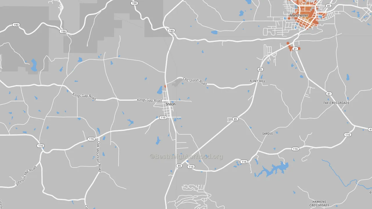 Bike Grade map of Shiloh, GA