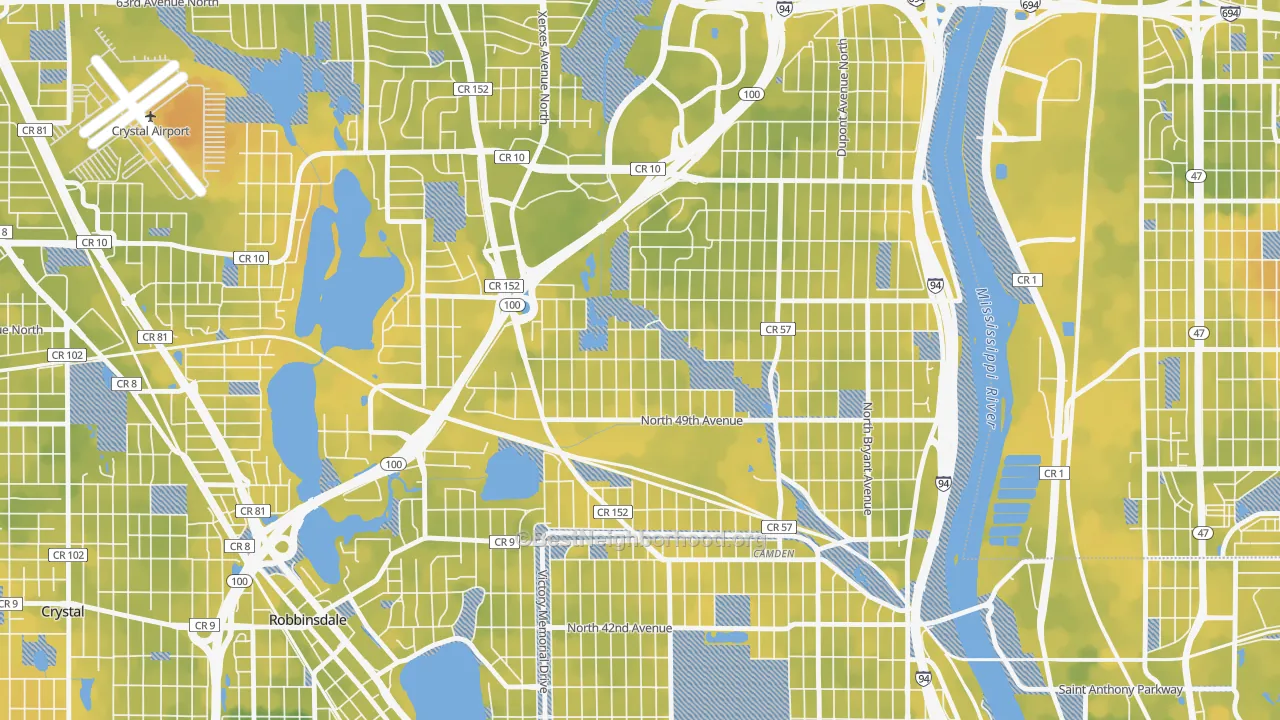 Bike Grade map of Shingle Creek, Minneapolis, MN