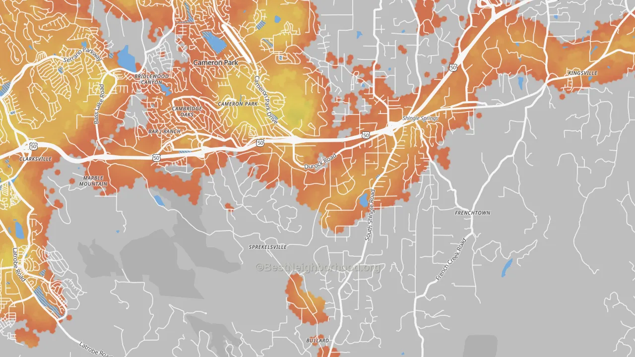 Bike Grade map of Shingle Springs, CA