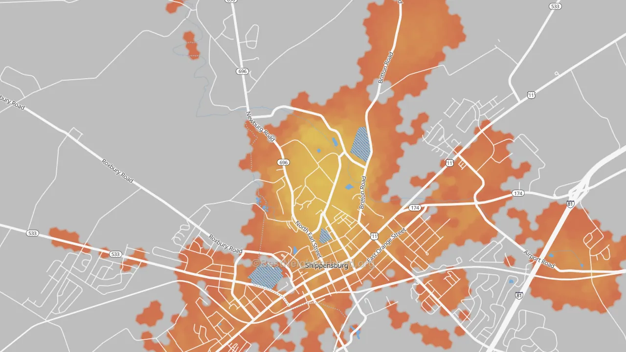 Bike Grade map of Shippensburg University, PA