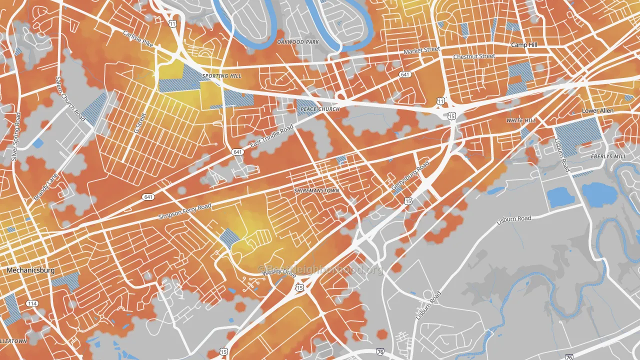 Bike Grade map of Shiremanstown, PA