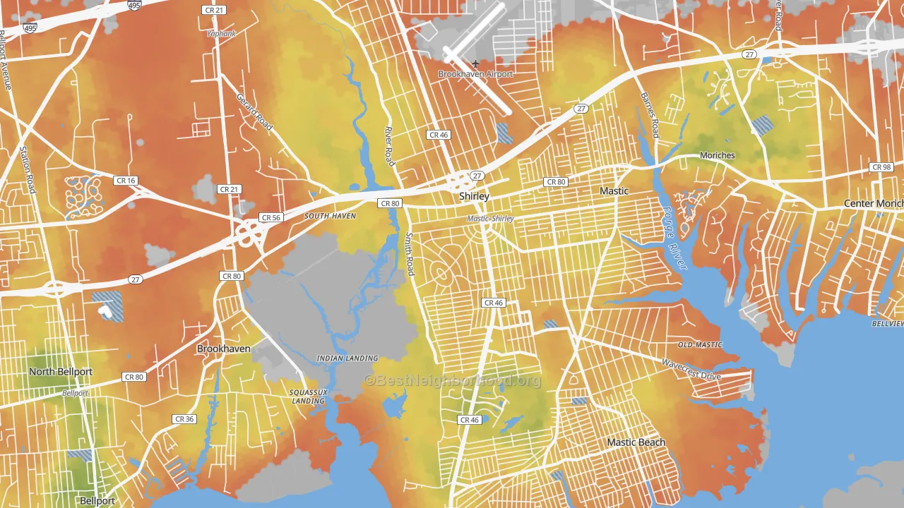 Bike Grade map of Shirley, NY