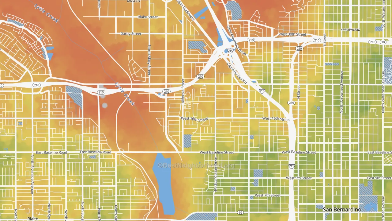 Bike Grade map of Shirrells, San Bernardino, CA