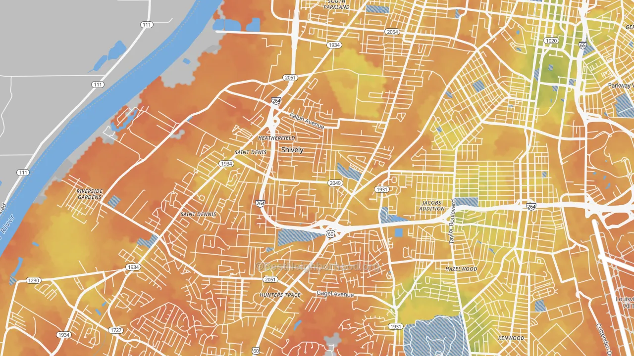 Bike Grade map of Shively, KY