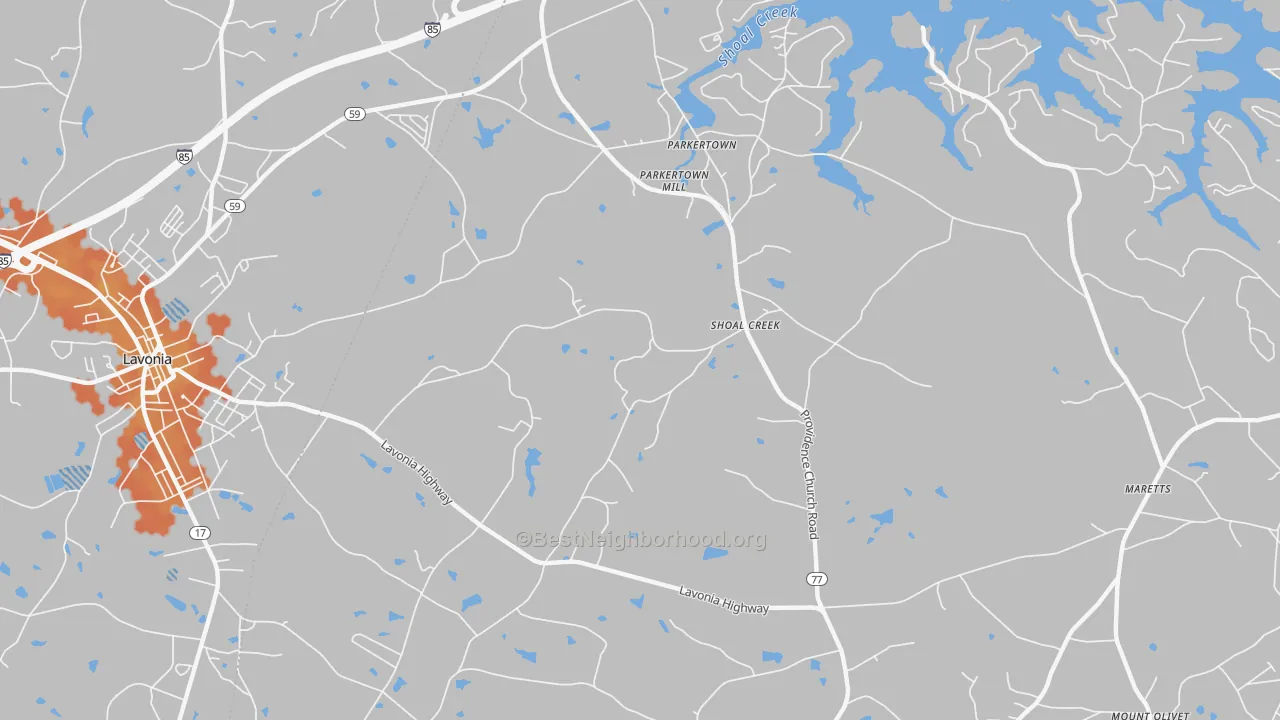 Bike Grade map of Shoal Creek, GA