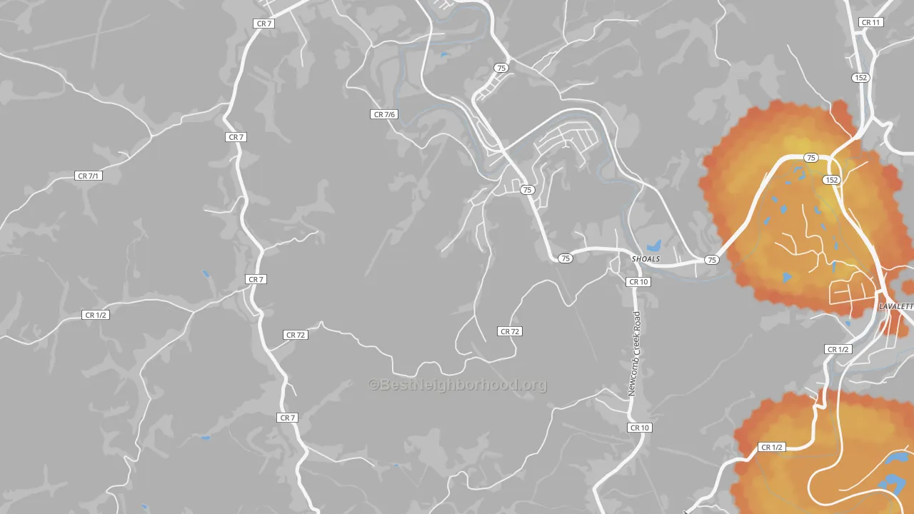 Bike Grade map of Shoals, WV