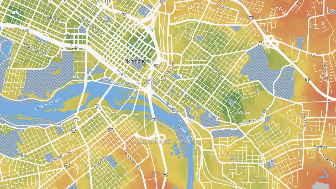 Bike Grade map of Shockoe Bottom, Richmond, VA
